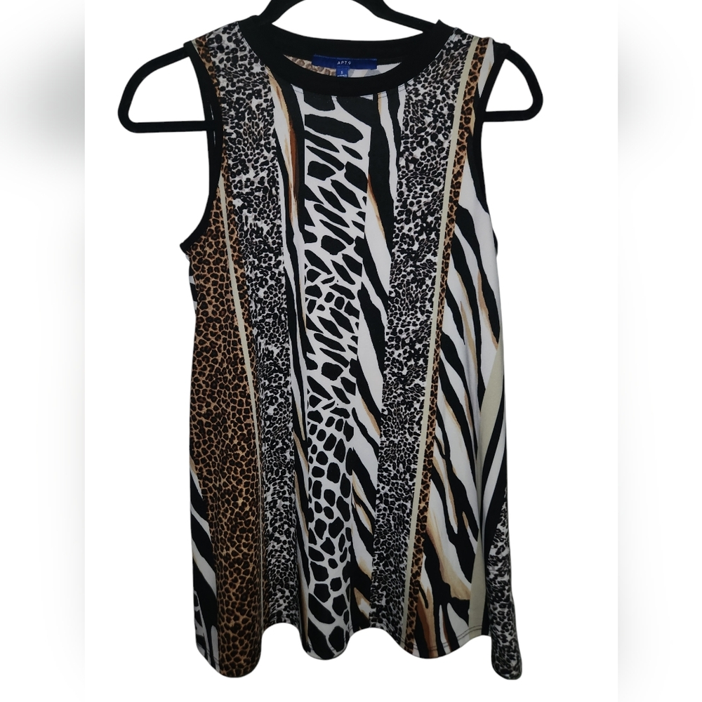 Apt. 9 Womens Small Animal Print Mixed Media Sleeveless Crew Neck Tank Top Black